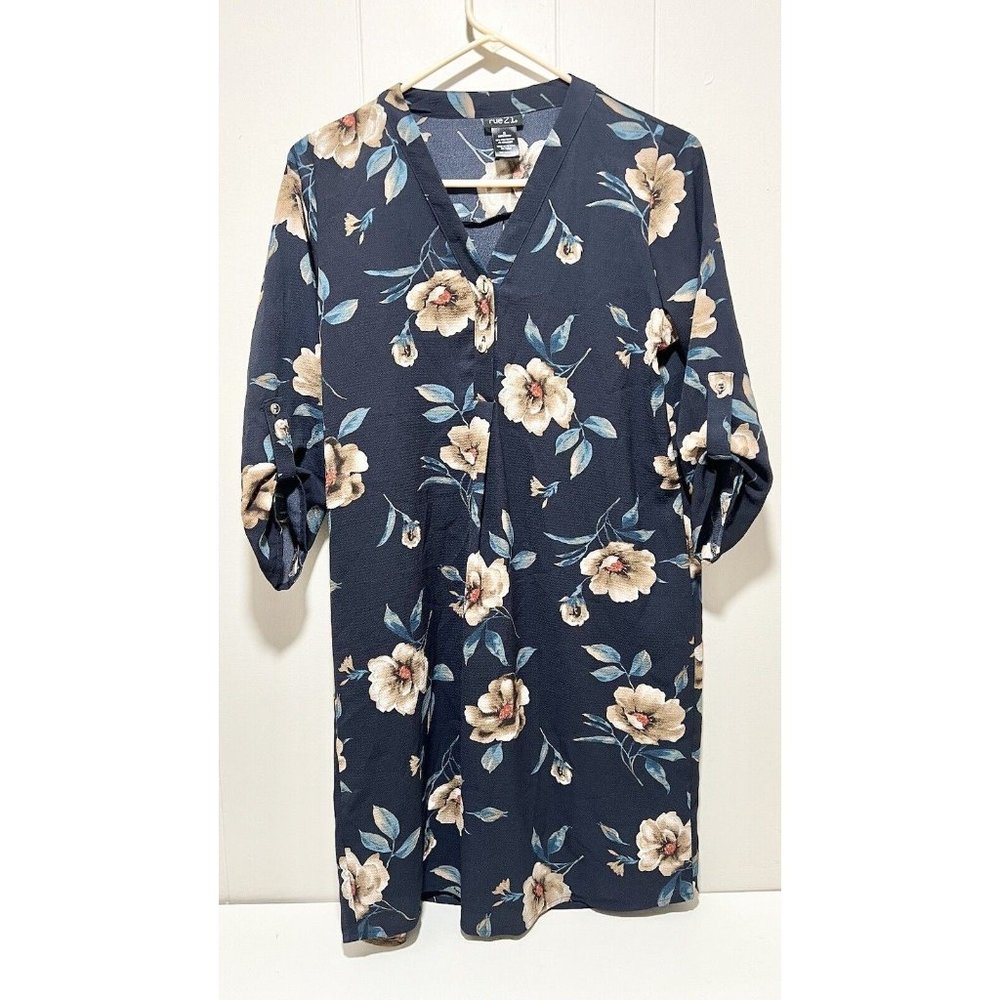 Rue 21 Womens Shirt Dress Blue Floral Flower Shirt Vneck Size Small